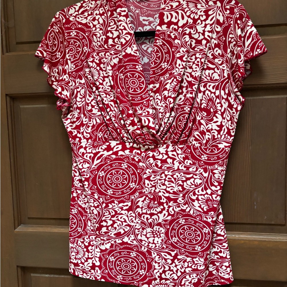 Elegant Red and White Patterned Blouse